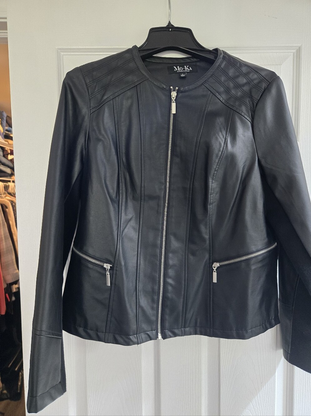 Black Faux Leather Zip Front Jacket